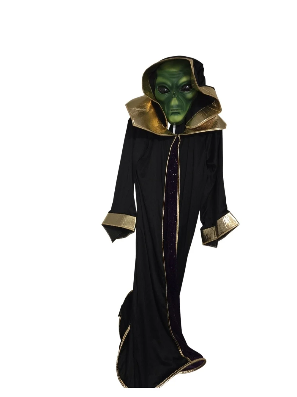 Green Alien Hooded Robe Kid Costume with Purple Inset